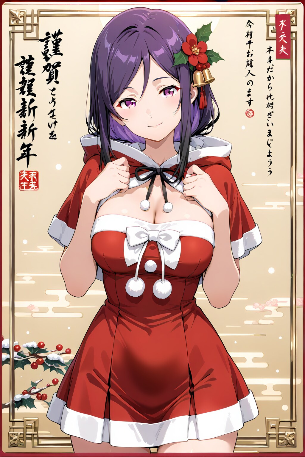 浮世絵に描かれたサンタドレスを纏った日本の見返り美人