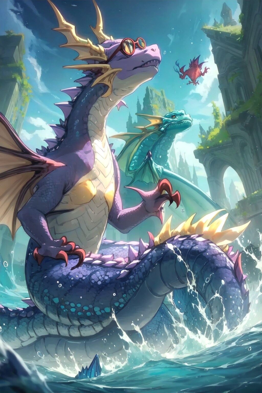 水棲召喚獣も眼鏡三つ編み