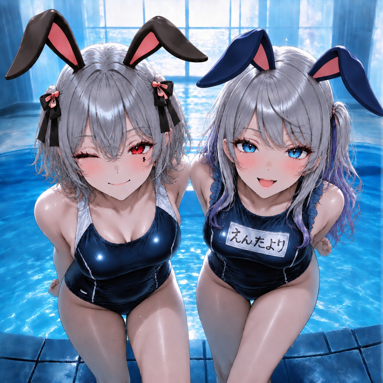 二人で貸切り　プールざんまい🐰