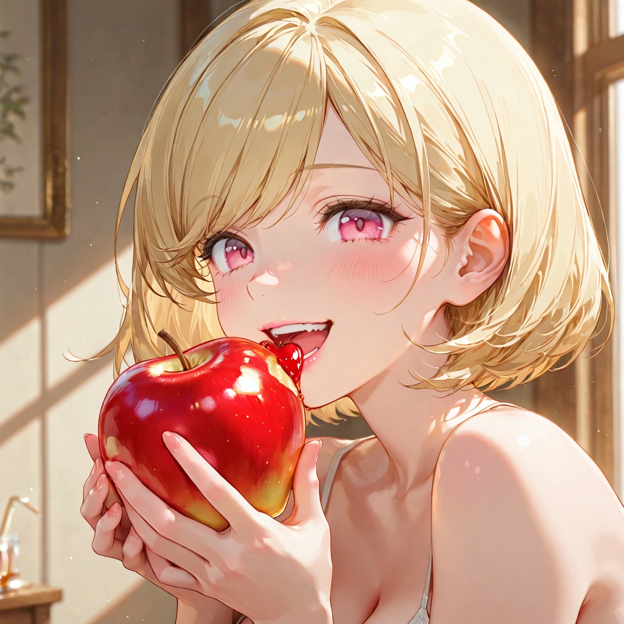朝、りんごを齧る