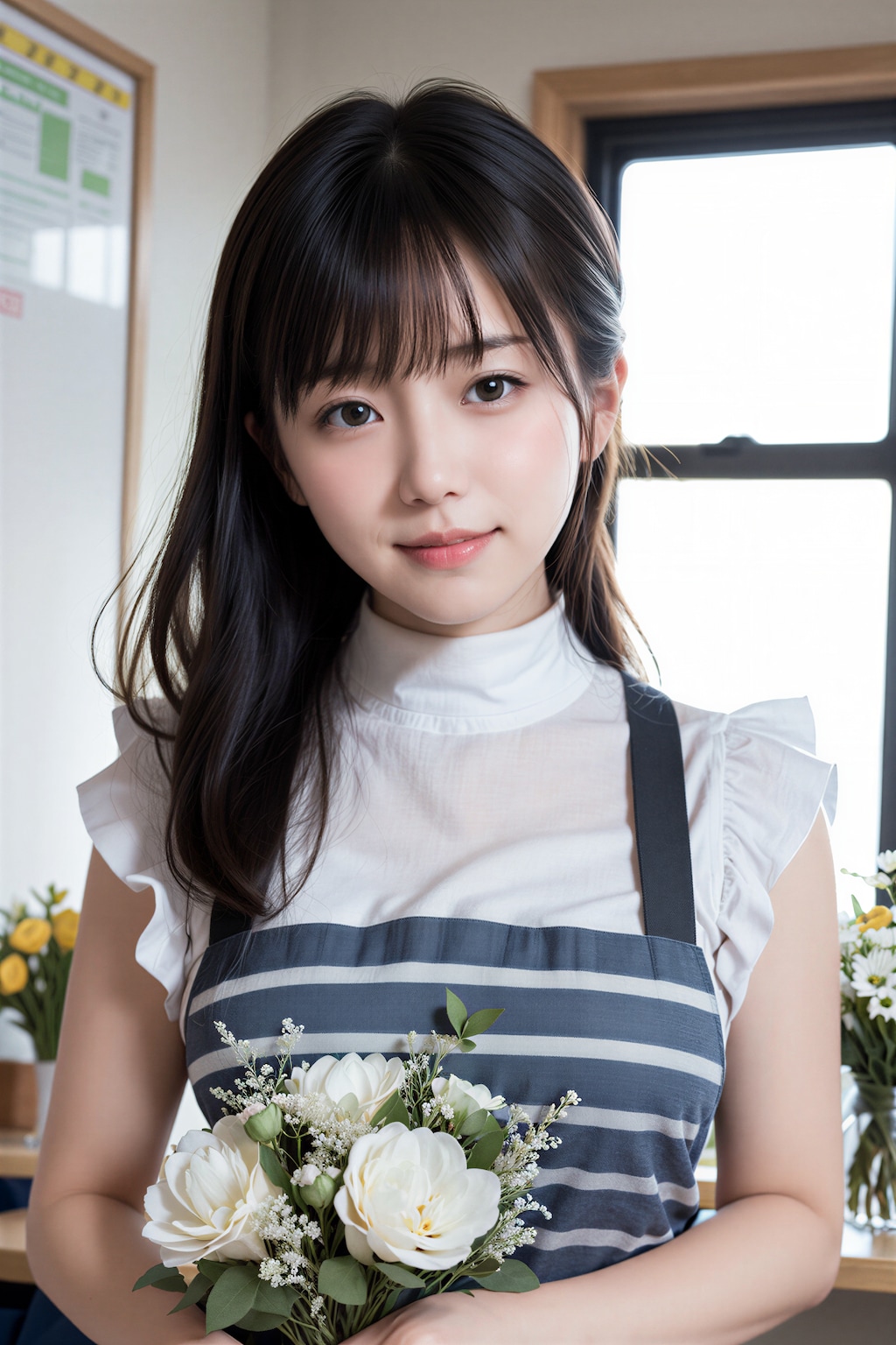 花束をもらう女性