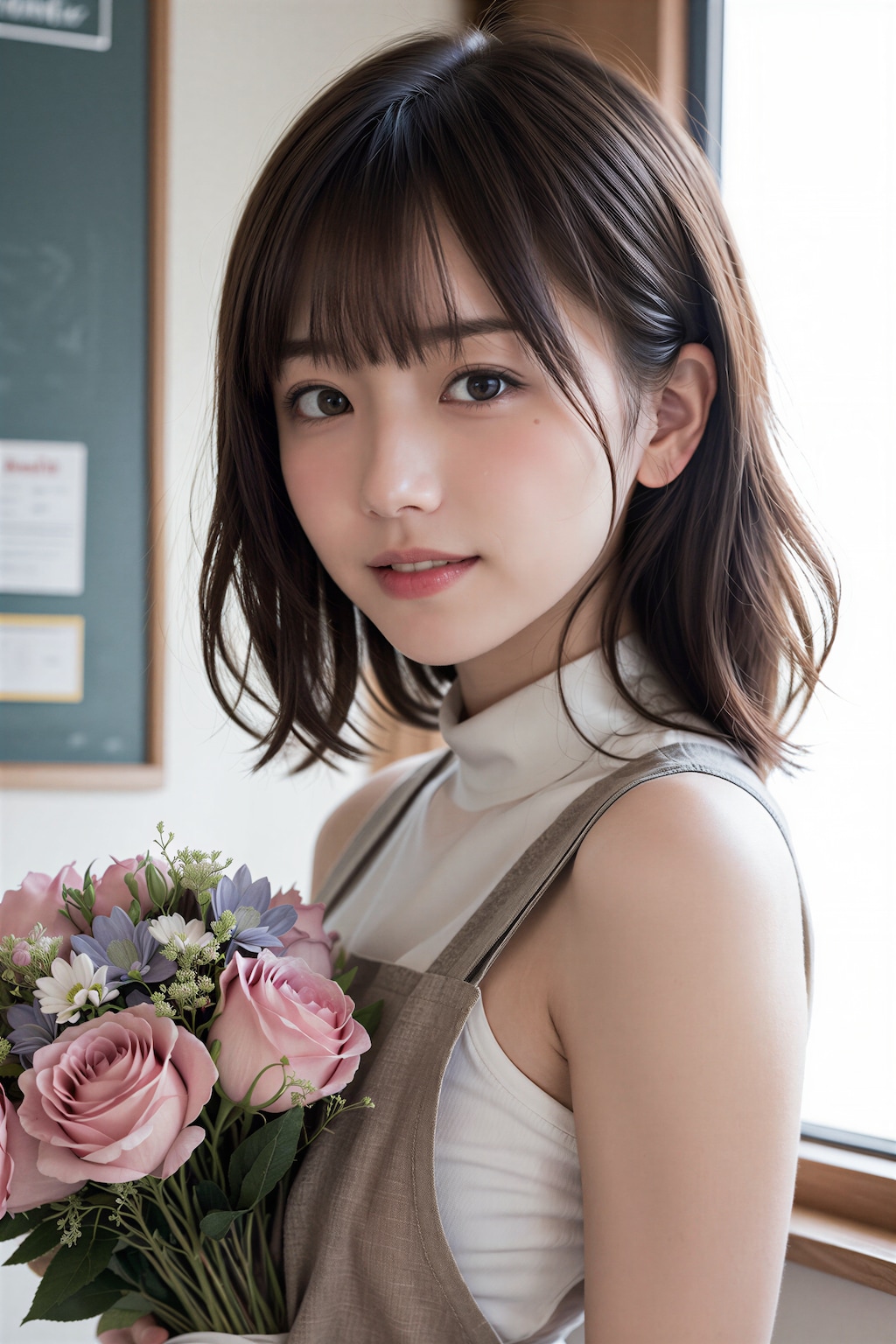 花束をもらう女性
