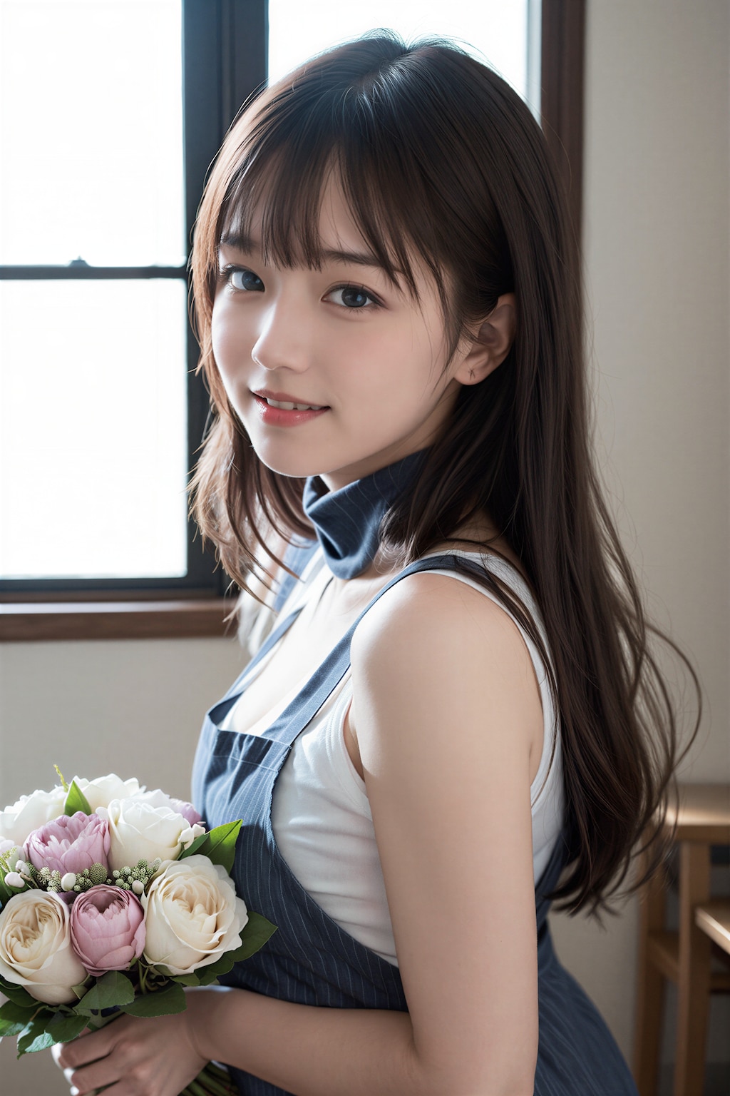 花束をもらう女性