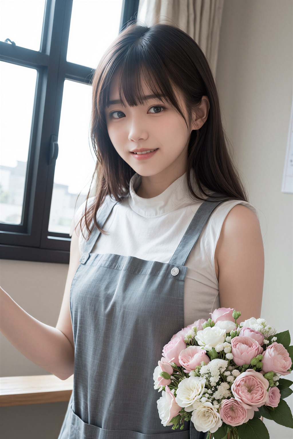 花束をもらう女性