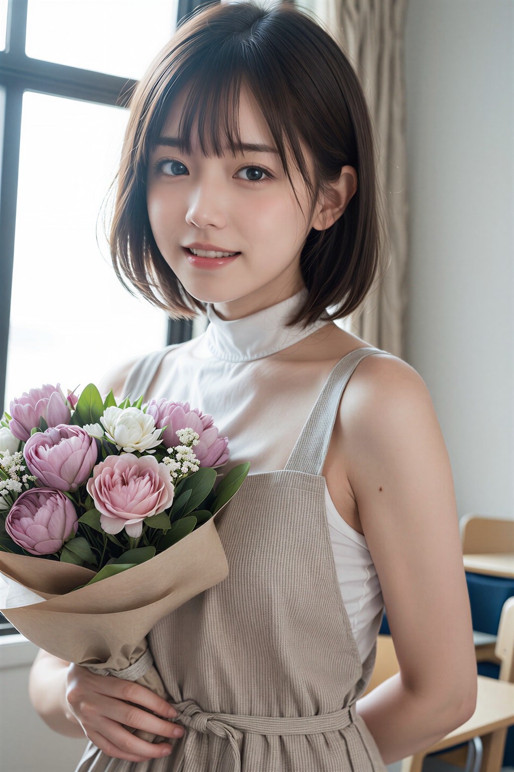 花束をもらう女性
