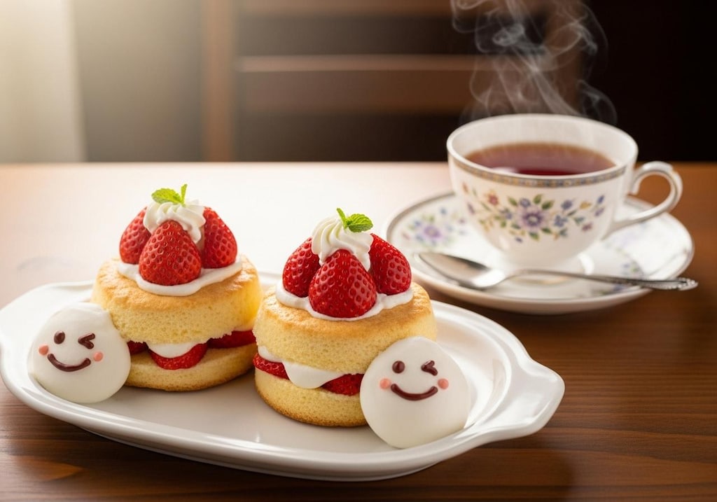 デザートのふわふわ苺ケーキ