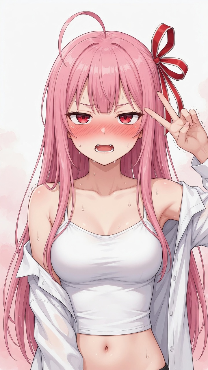 ピンク髪。