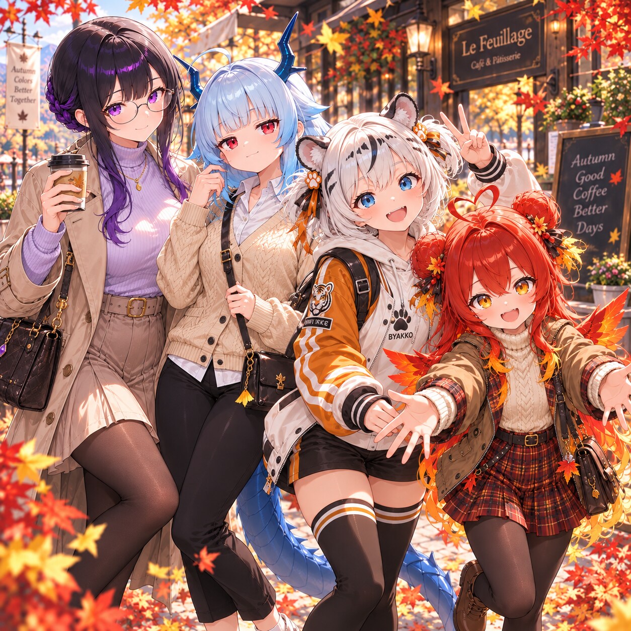 四人四彩、秋の街角で🍁 | の人気AIイラスト・グラビア