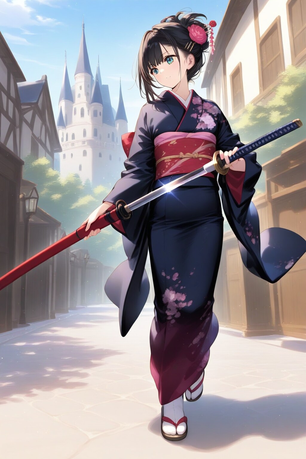 東方から来た和服の侍少女