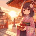 【DALL-E3】正月・元日に神社に初詣をする女の子 2枚目