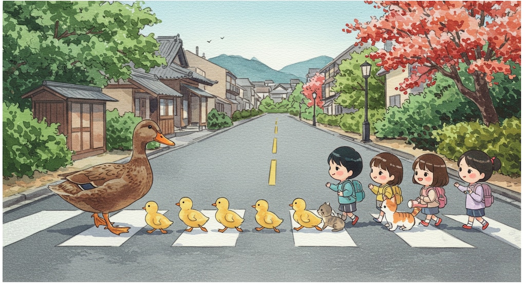 カルガモの親子