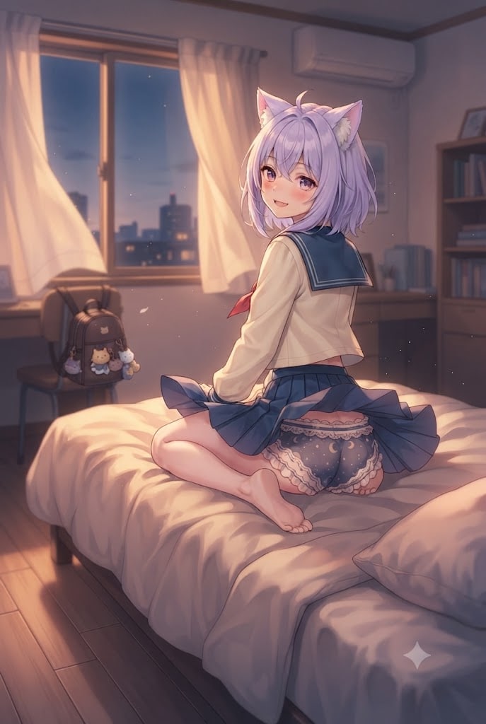夜のベッドでパンチラのシス