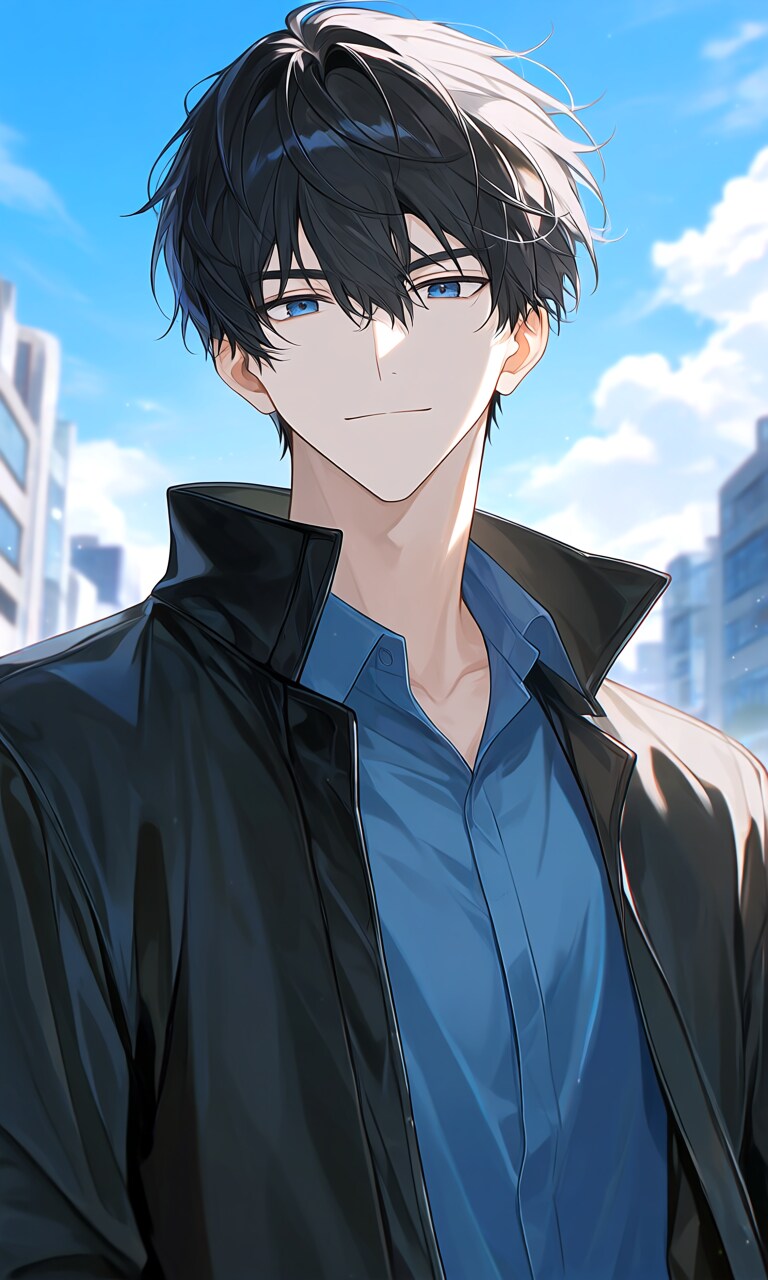 黒髪碧眼の男の子（※現代都市背景）