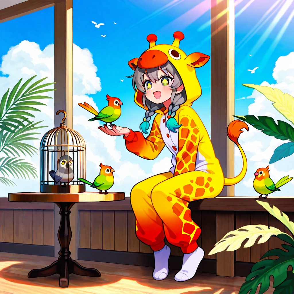 オウムとインコとキリン着ぐるみちび子ちゃん