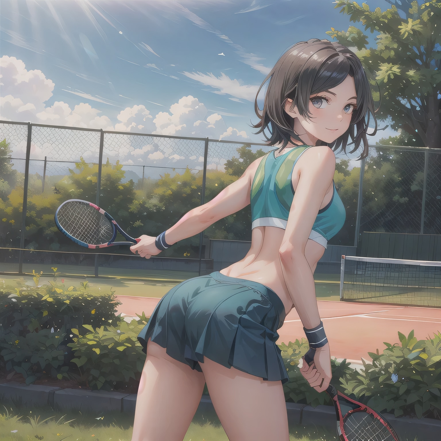 黒髪ボブでテニスウェアの少女１２ | の人気AIイラスト・グラビア