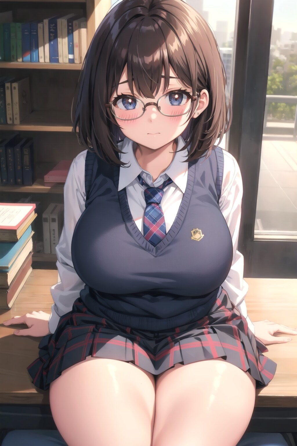 机に座ることが最大限の不良行為でドキドキな真面目めがねちゃん