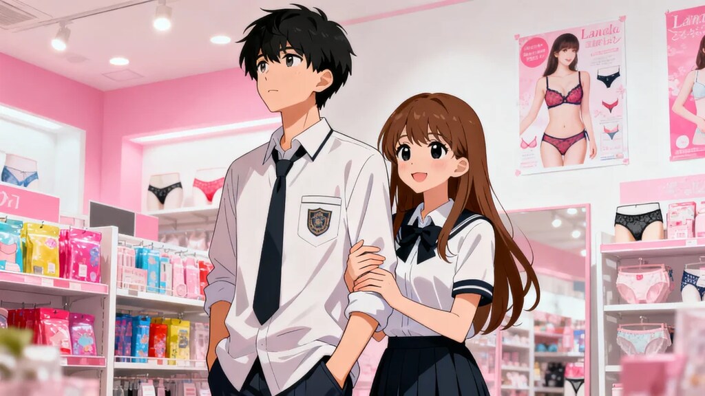 ランジェリーショップで下着を選ぶみことちゃんと彼氏
