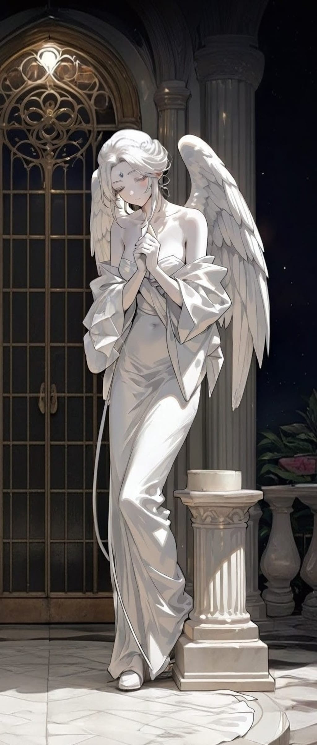 「グラマラススレンダー美女の白い石膏像」の全身写真　の4枚目から女性天使だけを抽出した画像