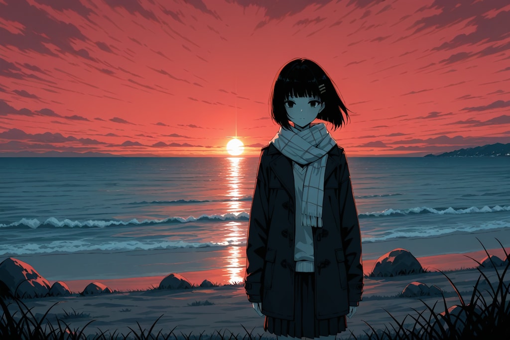 妹ちゃんと夕陽