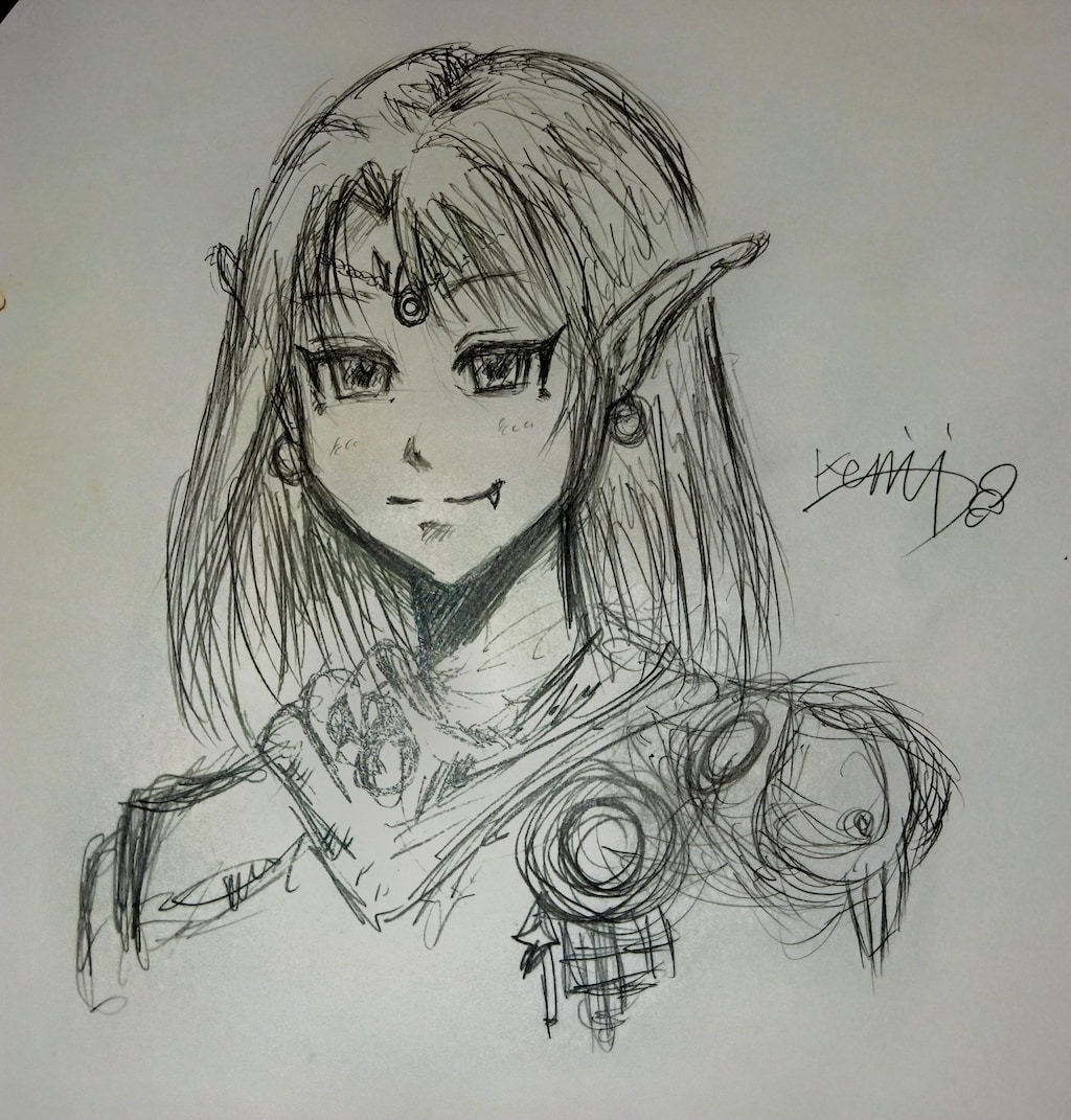 昨日、久しぶりに白黒線画描画、　　　　　　　　　　　　　　大好きな緑色で着色化。🍏