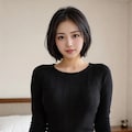 グレーの筋ニット女子 3枚目