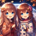 宇宙で紅葉を眺める小さな女の子 3枚目