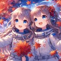 宇宙で紅葉を眺める小さな女の子 2枚目
