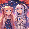 宇宙で紅葉を眺める小さな女の子 4枚目