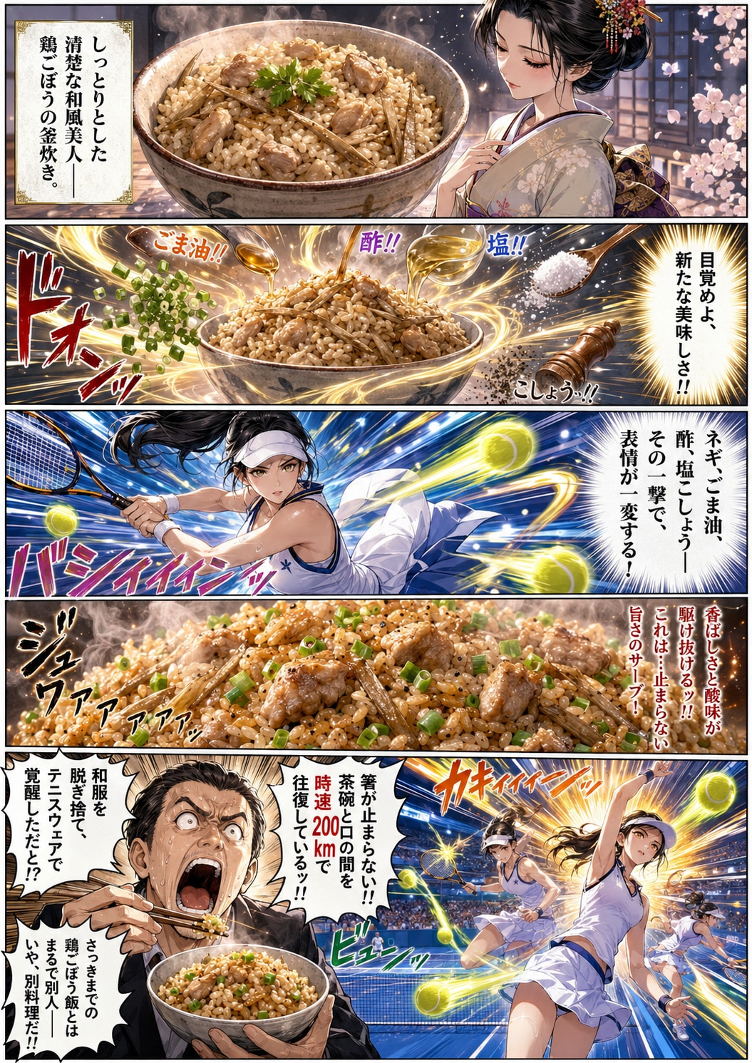 鶏ごぼうの釜炊き→ネギ塩タレチャーハン