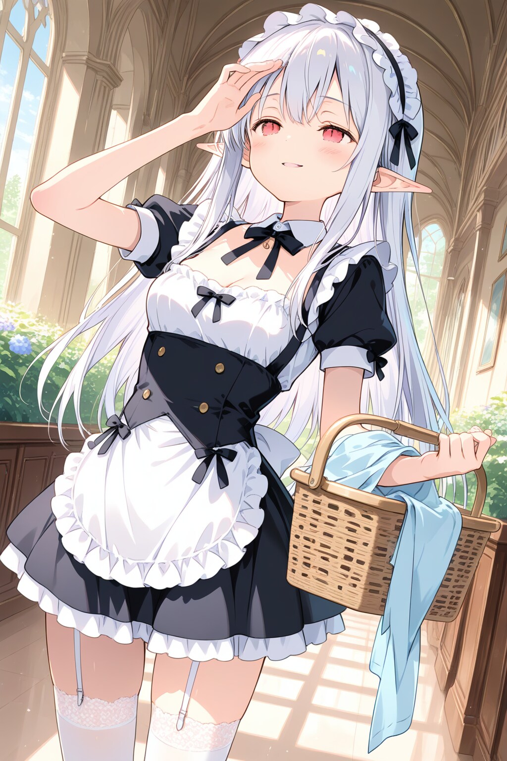 お仕事中『……ふぅ、ご主人様の洗濯前の下着。堪能しました♡』ネージュ（エルフメイド） | の人気AIイラスト・グラビア