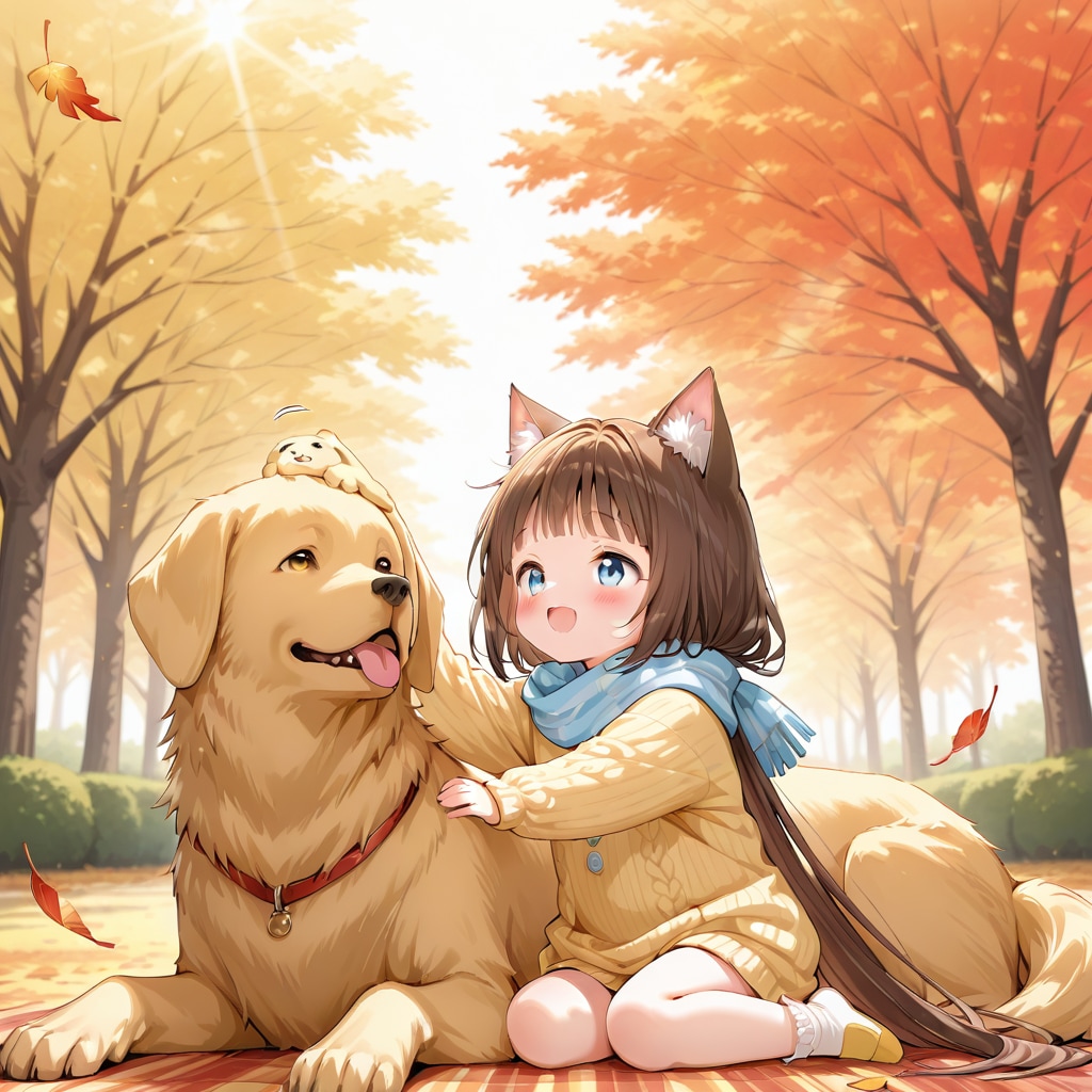 秋の涼しさを喜ぶ小さな女の子