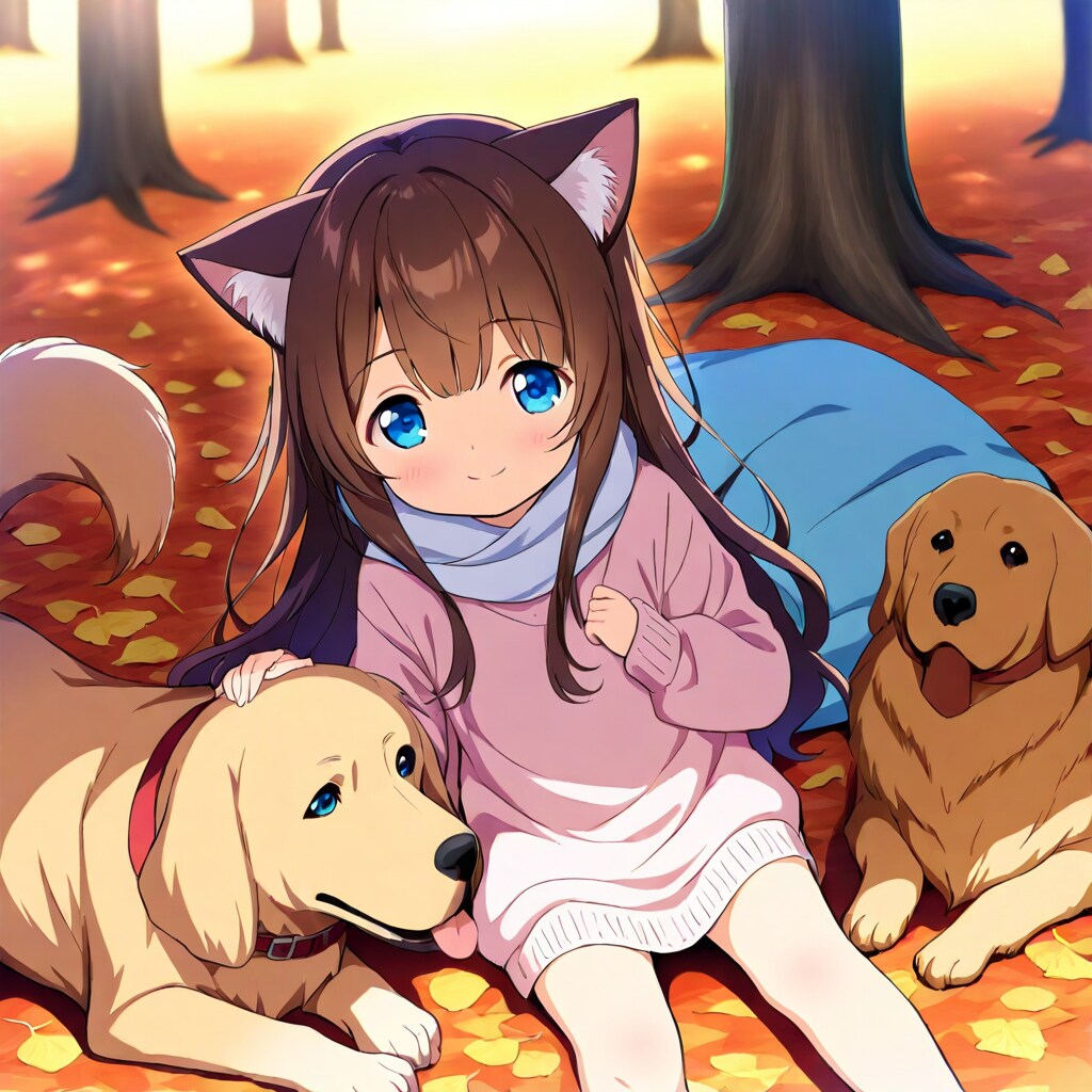 秋の涼しさを喜ぶ小さな女の子