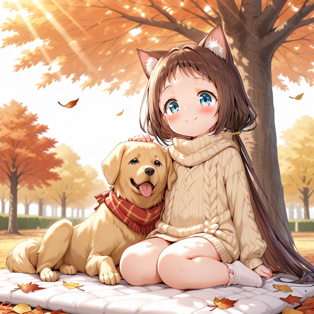 秋の涼しさを喜ぶ小さな女の子