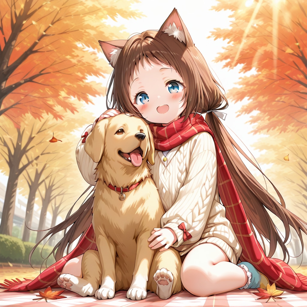 秋の涼しさを喜ぶ小さな女の子