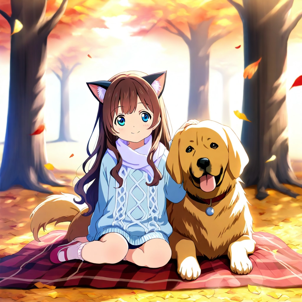 秋の涼しさを喜ぶ小さな女の子