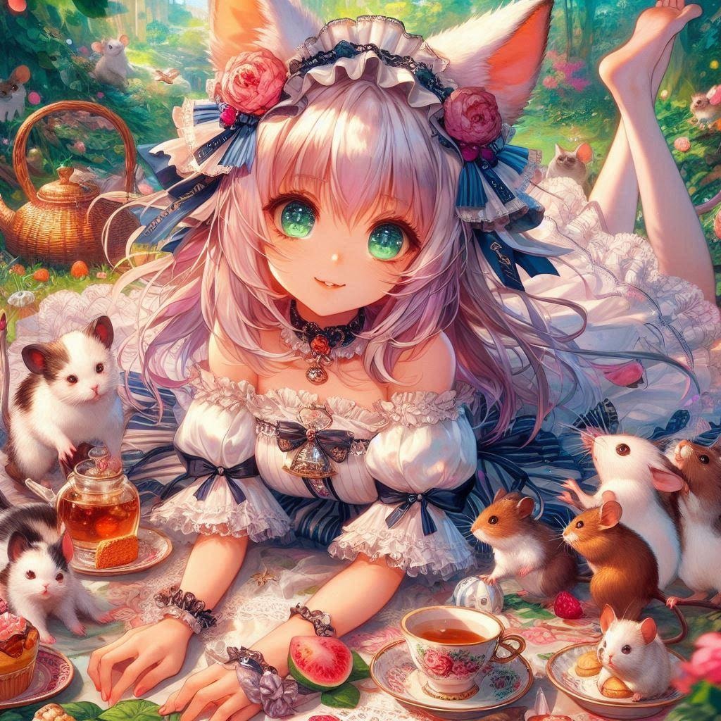 お庭で茶話会。