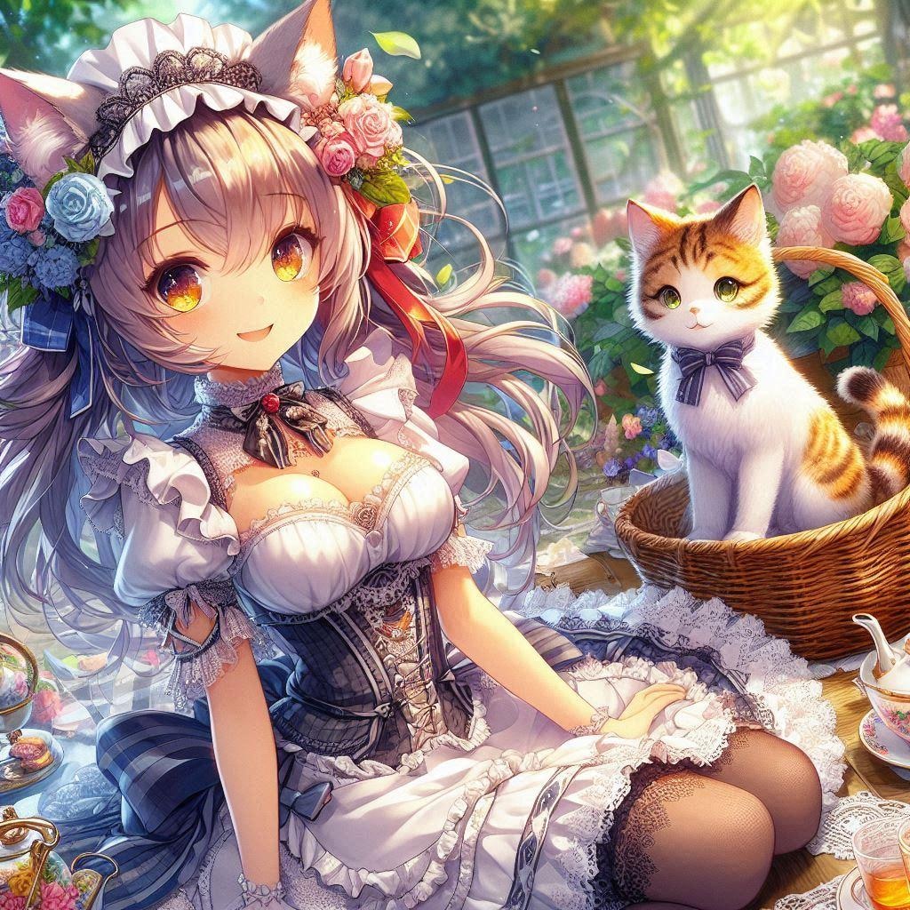 お庭で茶話会。