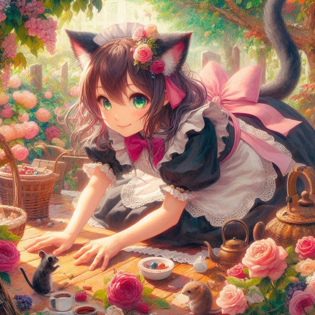 お庭で茶話会。