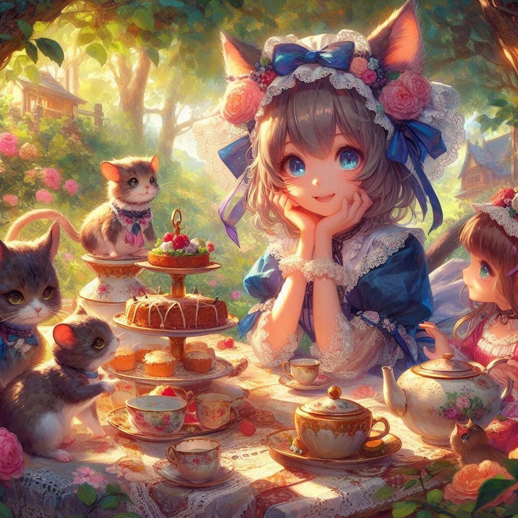 お庭で茶話会。