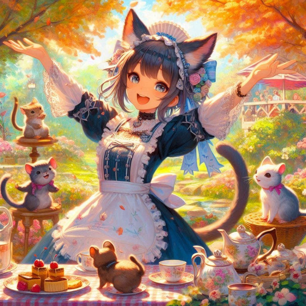 お庭で茶話会。