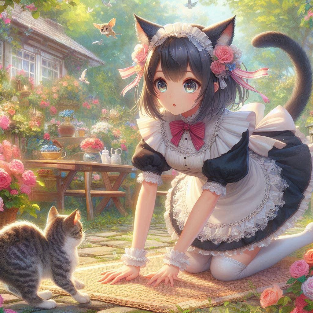 お庭で茶話会。