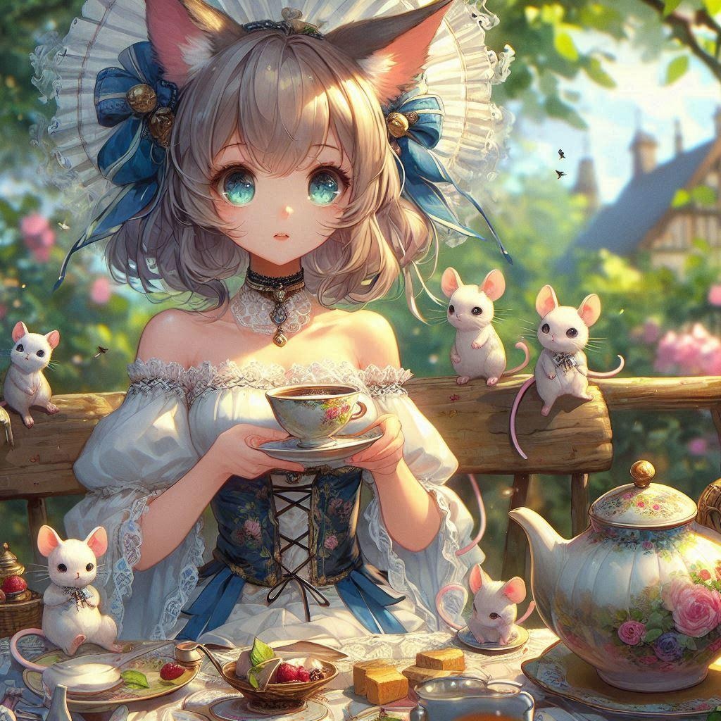 お庭で茶話会。