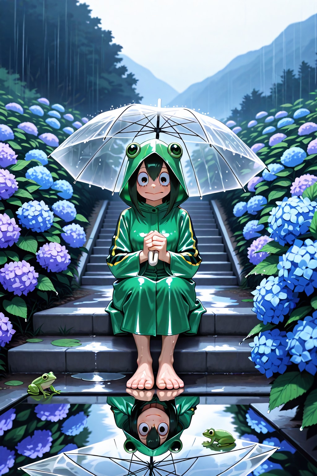 紫陽花と傘