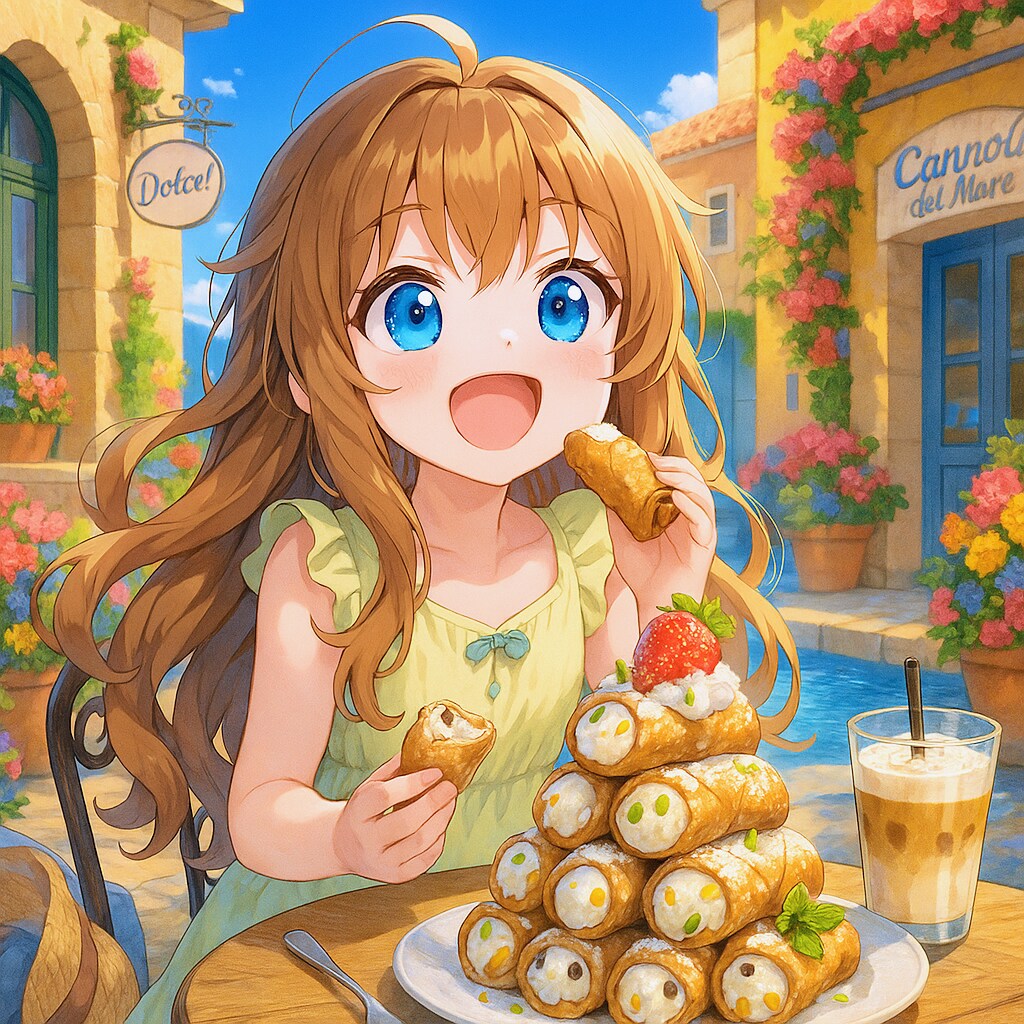 イタリアの焼き菓子を食べる小さな女の子