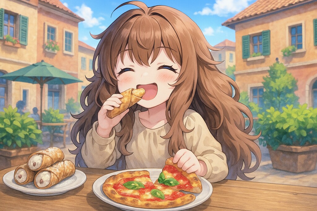 イタリアの焼き菓子を食べる小さな女の子