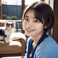 猫と写真を撮る彼女 3枚目