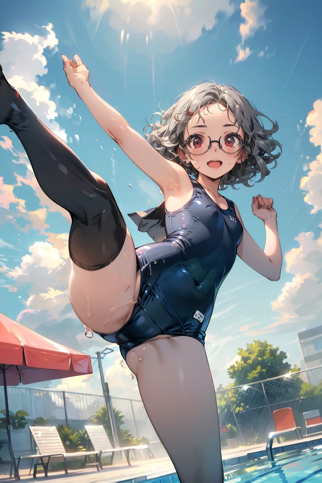 スク水タイツの眼鏡っ娘