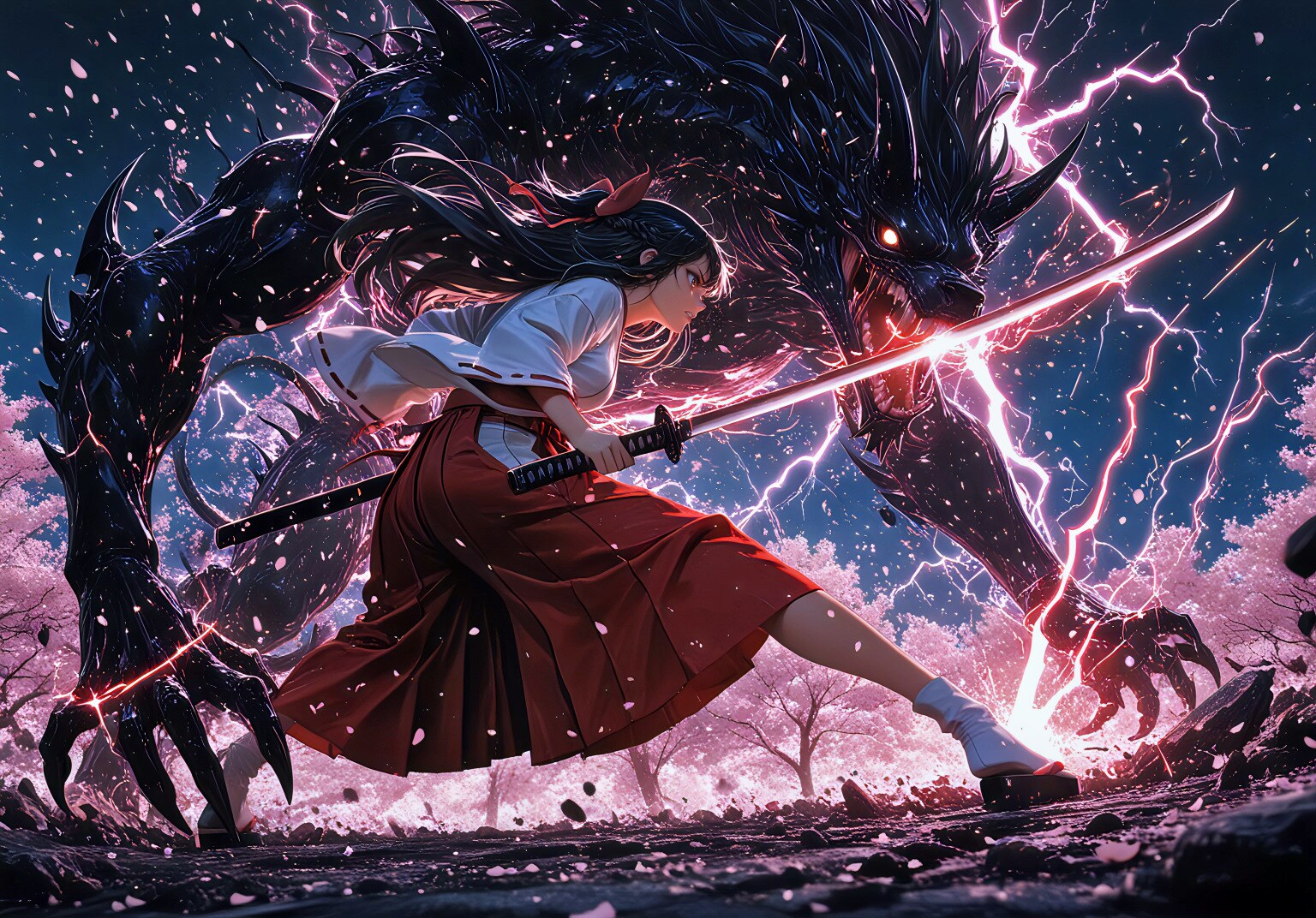 桜の下、異形と邂逅する | の人気AIイラスト・グラビア