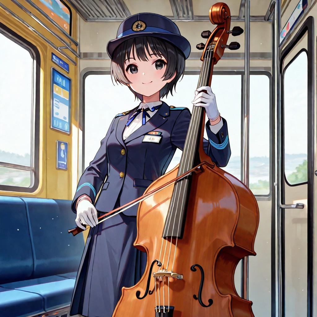 コントラバスの演奏を披露するバスガイドさん