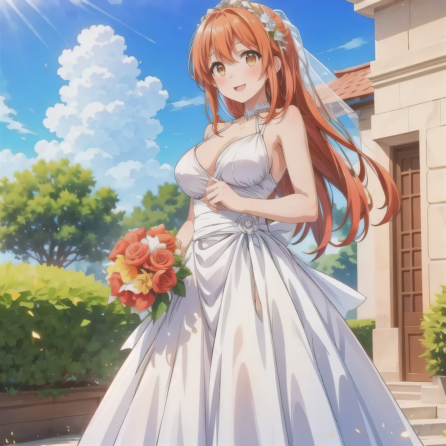 茶髪ロングでウェディングドレスの少女５ | の人気AIイラスト・グラビア